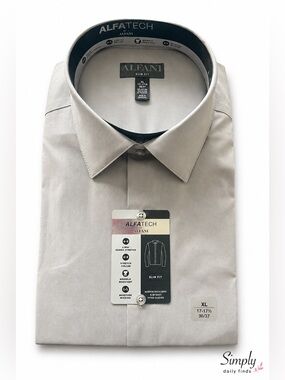 Alfani ALFATECH Dress Shirt Mens XL 17-17.5 36/37 Gray Slim Fit Stretch NWT